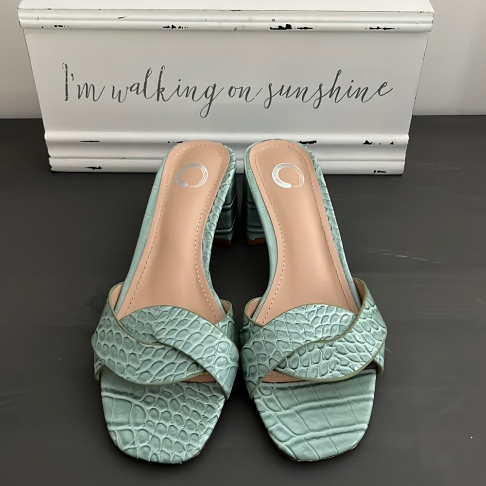 Teal croc sandals